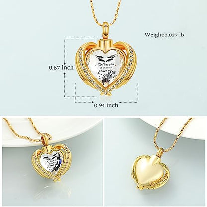 shajwo Angel Wing Heart Urn Ashes Necklace for Women Men | Cremation Jewelry,Birthstone Necklace of Loved One,Memorial Pendant for Human Pet - color: Customize