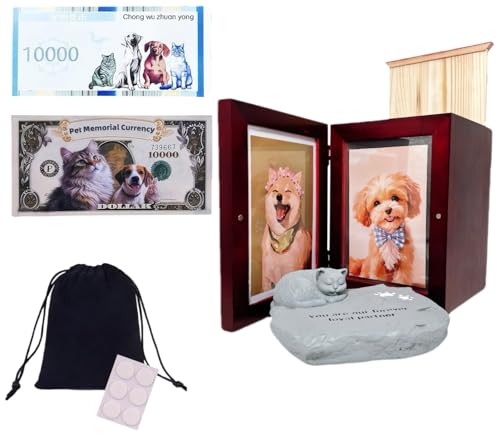 Pet Urns for Dogs with Photo Frame, Dog Urns for Ashes Red Wooden Box, Cat Urns for Ashes Keepsake, Small Pet Urn with Kitten Memorial Stone Figurine - color: Gray3