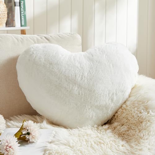 EastTree Heart Pillows, White Heart Shaped Pillows, Love Throw Pillows Gifts, Ultra Soft Faux Rabbit Fur Small Cute Pillows, Women Girls Kid Room Decor 10x13 Inch - color: White, size: 10 X 13 inches