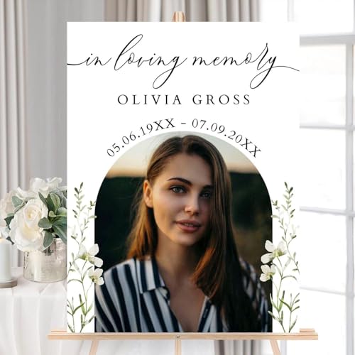 Custom Floral Celebration of Life Welcome Sign with Photo for Memorial Funeral - color: Sign7