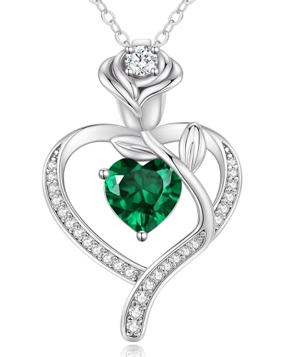 925 Sterling Silver Rose Love Heart Birthstone Necklaces for Women Jewelry | Hypoallergenic Nickel-Free & Lead-Free Pendant,Birthday Anniversary Christmas Gift for Women Wife Mom Girlfriend - color: White Gold-05-May