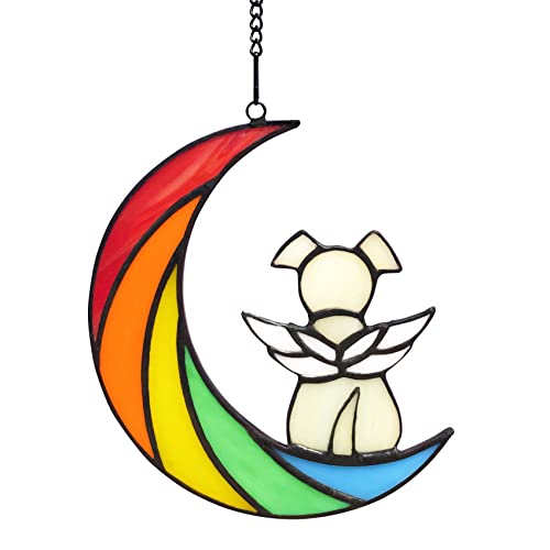 Stained Glass Rainbow Bridge Dog Memorial Gifts for Loss of Dog Sympathy Remembrance Suncatcher, Angel Wings Pet Loss Bereavement Gifts in Memory of Pet Passing Away Window Hanging. - color: Rainbow - a