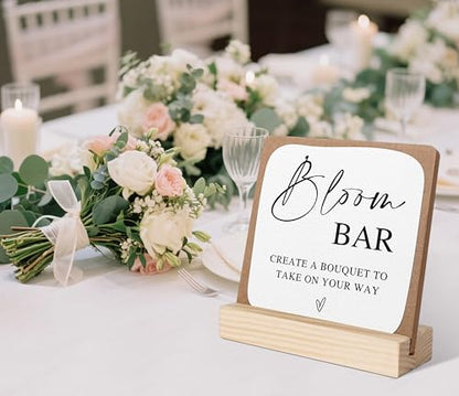 Bloom Bar Sign, Wedding Signs for Ceremony and Reception, Bridal Shower Centerpieces for Tables, Marriage Reception, Bridal Shower Party Favors, Wedding Sign with Wooden Base - color: bloom bar
