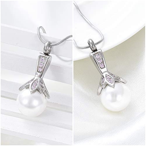 Memorial Jewelry Pearl Urn Necklace - Cremation Ashes Holder Keepsake for Women - color: Pink