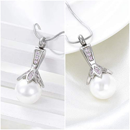 Memorial Jewelry Pearl Urn Necklace - Cremation Ashes Holder Keepsake for Women - color: Pink