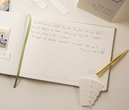 Real Linen Guest Book Set - 11.5 x 8.5 Embossed Guestbook for Weddings, Showers, Events, Blank & Lined, Comes with Sign, Pen, Box and Photo Sleeves, 120 Pages (Leaf) - color: Leaf