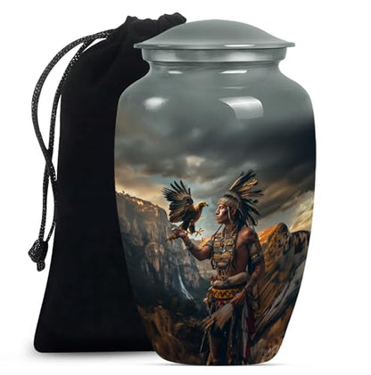 Native American Urns for Ashes - Burial Urns for Human Ashes Adult Male 10" - size: #1 (Large Size)