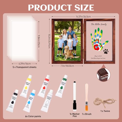 Family Handprint Kit, DIY Baby Hand and Footprint Handmade Keepsake Wooden Frame, Family Gifts with 6 Non-Toxic Baby-Safe Paint, Ideas Gift for New Parents, Grandparents, Father's Day, Mother's Day - color: Brown, size: 5 Pages Acrylic Boards