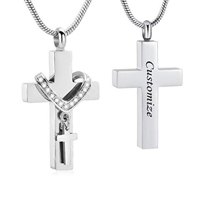 Cremation Jewelry for Ashes Pendant - Cross Urn Necklace with Mini Keepsake Urn Memorial Ash Jewelry - color: Customize