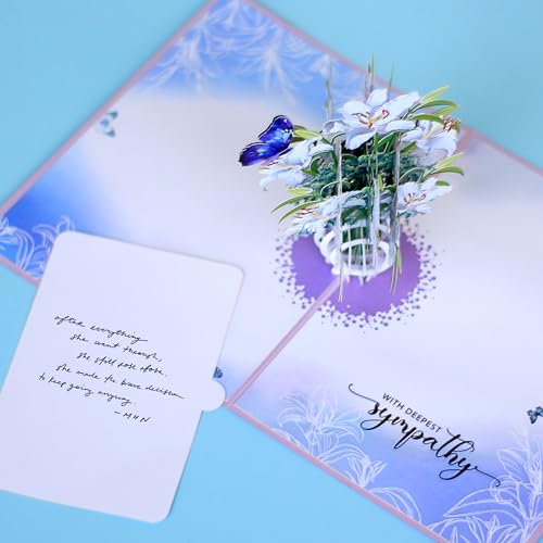 Paper With Deepest Sympathy Card, Lily Pop Up Card, Loss of Loved One, Pet, Mom, Dad, Child, Thinking Of You, Condolence, Bereavement, Grief, Greeting Card with Envelope (Lily) - color: Lily Sympathy