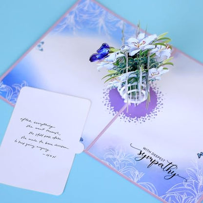 Paper With Deepest Sympathy Card, Lily Pop Up Card, Loss of Loved One, Pet, Mom, Dad, Child, Thinking Of You, Condolence, Bereavement, Grief, Greeting Card with Envelope (Lily) - color: Lily Sympathy