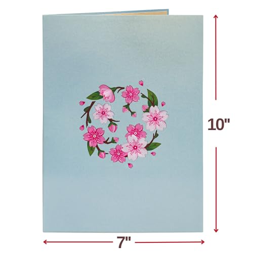 Paper Love Flower Bouquet Pop Up Card, Cherry Blossom Keepsake Gift for Women, Mom Birthday, Wife Anniversary, Friends Wedding, Daughter Graduation, Get Well Soon, Thank You, Mother Day, Valentines Day, All Occasion - Large 10x7 Cards w/ Envelope and Note