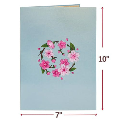 Paper Love Flower Bouquet Pop Up Card, Cherry Blossom Keepsake Gift for Women, Mom Birthday, Wife Anniversary, Friends Wedding, Daughter Graduation, Get Well Soon, Thank You, Mother Day, Valentines Day, All Occasion - Large 10x7 Cards w/ Envelope and Note