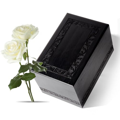 Wooden Urns for Human Ashes Adult Male Female, Up to 250 Cubic inches Tree of Life Wood Cremation Urns, Funeral Memorial Urns for Ashes Mom Dad (Black) - color: Black