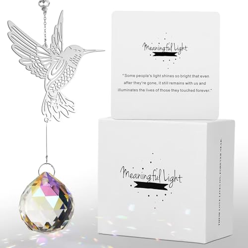 Modern Memorial Bereavement Gifts - 40mm Crystal Ball Suncatcher, Rainbow Sympathy Gift for Loss of Loved One, Unique Funeral Ideas for Mom, Dad, Husband, Son - color: Hummingbird Colorful