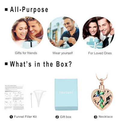 Imrsanl Hummingbird Cremation Jewelry Heart Urn Necklace for Ashes for Women Men Memorial Keepsake Ash Pendants of Loved Ones - color: Rose Gold