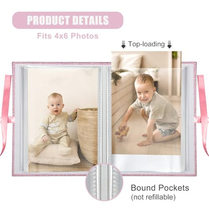 Photo Album 4x6 100 Pockets, Slip-in Picture Albums, Linen Cover Top Loader Vertical Pockets Albums for Baby, Kids Boy Girls, Wedding, Family, Anniversary, Pink - color: Pink, size: 100 Pockets white Bandage