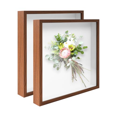 2 Pack 12x12 Shadow Box Frame Deep Shadow Boxes Display Cases with Stand | Wood Shadowbox Display on Tabletop or Wall for Dried Flowers, Photos, Handicrafts, Keepsake,Picture - color: Walnut Wood, size: 12"x 12"