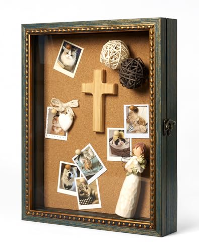 11x14 Shadow Box for DIY Crafts Keepsakes Jewelry Organizer,Green | Rustic Memory Display Case Box Frame for Flowers, Sea Shells, Baby Keepsakes, Tickets and Farmhouse Vintage Room Decor - color: Green, size: 11x14"