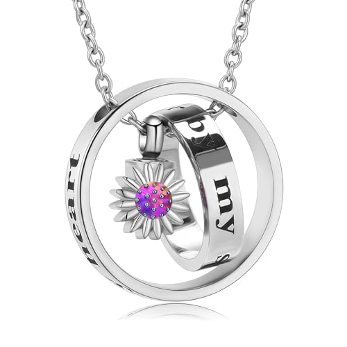 Daisy Cremation Jewelry Necklaces Stainless Steel Circle of Life Eternity Urn Necklaces for Ashes Memorial Keepsake Daisy Pendant for Women Men Gifts With Funnel Kit & Bag - color: Rainbow