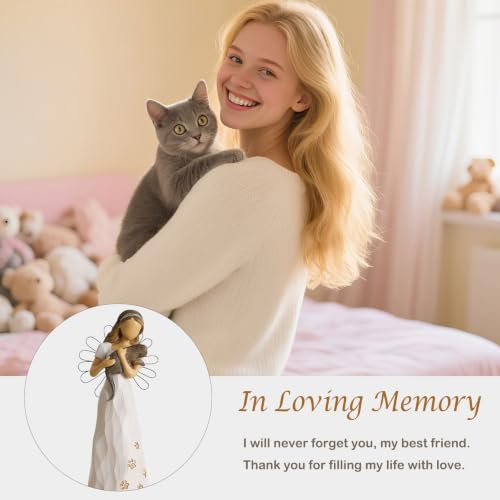 NAN ZAI NAN FANG Cat Angel Memorial Statue Friendship Gift for Cat Lover | Women 6.7"Pet Loss Sympathy Remembrance Bereavement Gifts Resin Sculpted Hand-Painted Figure - style: Angle with Cat