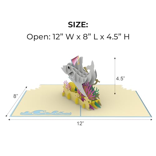 iGifts And Cards Ocean Adventure Shark 3D Pop-Up Card Jawsome Birthday 6x8 | Friend, Dad, Lifeguard, Shark Lover, Beach Lover, Funny Bday Greeting, Aquatic Party Theme, Underwater Scene, With Notecard - color: Shark Birthday