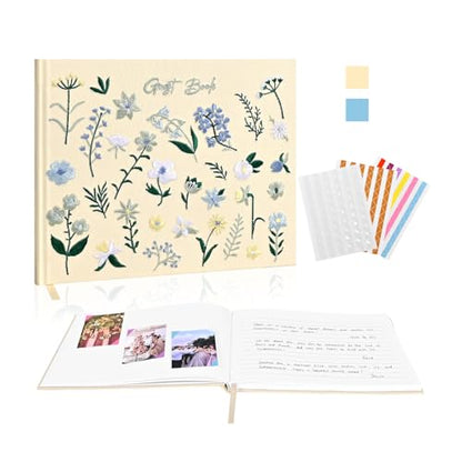 Wedding Guest Book, Embroidered Linen Guest Book Keepsake - color: Soft Cream