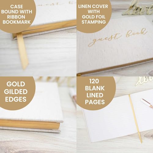 bloom daily planners Wedding Guest Book - Elegant Hardcover Polaroid Guestbook for Receptions, Baby Showers, & Special Events - (7" x 9") 120 Blank Lined Pages for Sign-in and Photos - Linen - color: Linen