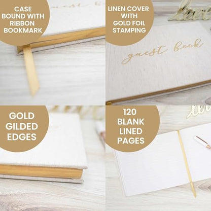 bloom daily planners Wedding Guest Book - Elegant Hardcover Polaroid Guestbook for Receptions, Baby Showers, & Special Events - (7" x 9") 120 Blank Lined Pages for Sign-in and Photos - Linen - color: Linen