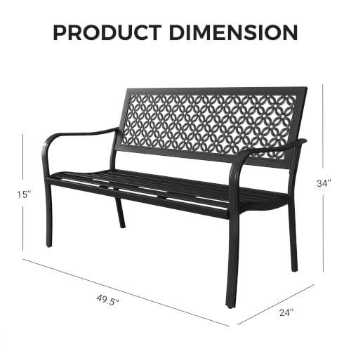 Grand patio 50" Outdoor Bench, Garden Bench with Armrests, Black | Anti-Rust Metal Powder Coated Frame, Patio Bench for Front Porch Park Outside Furniture - color: Black