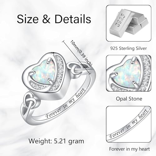 Heart Cremation Ring for Ashes - 925 Sterling Silver Teardrop Urn Keepsake Rings Memorial Jewelry for Women - style: Opal