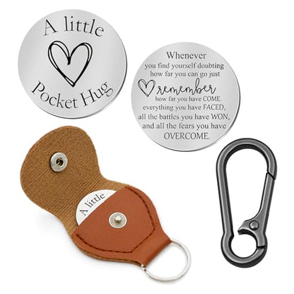Pocket Hug Token Double Sided Engraved Inspirational Gift Leather Keychain Keepsake for MenWomen - color: Whenever