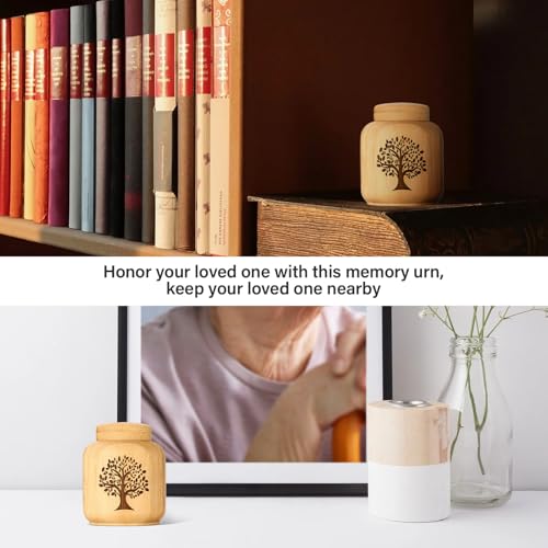 Mini Urns for Human Ashes Made of Bamboo,Small Urns for Ashes Keepsake with Tree of Life Pattern,Biodegradable Urn for Pet Cremation Keepsakes,Set of 2