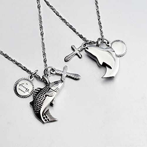 Dletay Fish Cremation Jewelry for Ashes Memorial Ashes Keepsake Necklace Urn Necklace Pendant - color: Silver-cross-engraving