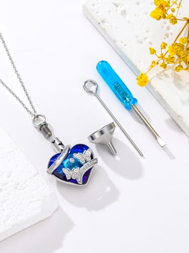 Urn Necklace for Women Sterling Silver Meaningful Memorial Jewelry | Paw Print/Butterfly/Dragonfly/Bird/Dolphin/Mountain/Tree of Life Urn Necklace for Ashes Cremation Keepsake Jewelry for Women - style: Heart-Butterfly