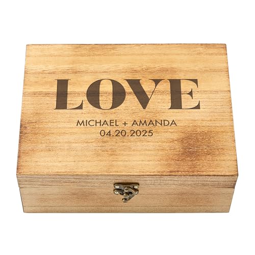 Let's Make Memories Personalized Wooden Keepsake Box With Hinged Lid - Wood Memento Box - Decorative Storage - Home Decor - For Couples, Wedding, Newlyweds - Laser Engraved - Big Love - style: Big Love