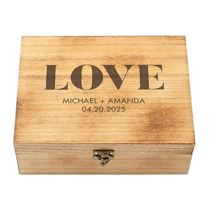 Let's Make Memories Personalized Wooden Keepsake Box With Hinged Lid - Wood Memento Box - Decorative Storage - Home Decor - For Couples, Wedding, Newlyweds - Laser Engraved - Big Love - style: Big Love