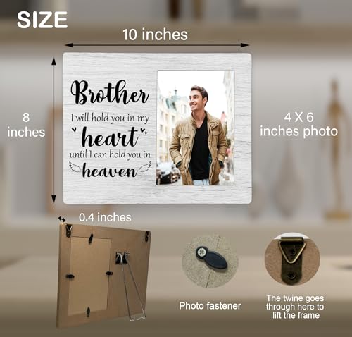Brother Memorial Picture Frame, I Will Hold You in My Heart Remembrance Wooden Photo Frame Gifts for Loss of Brother, 4x6 inch Photo - style: Brother Memorial