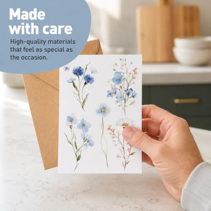 20 Blank Cards with Premium Envelopes, Watercolour Flower Cuttings Painting 5 Desgins for All Occassions, Blank Notecard Sets for Family Friends, Thank You, Made in UK, Blank Inside