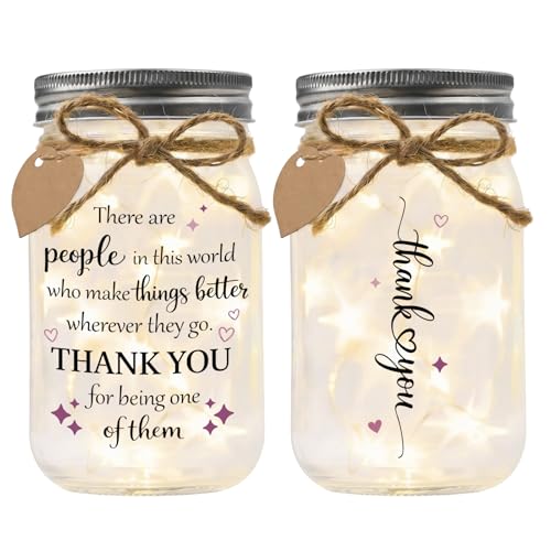 Jar Night Light, Glass Lamp, 5x3 Inch, Memorial Gift Appreciation | Unique Tin Lid Lamp Sentimental Bereavement Keepsake Home Decor for Loss of Loved One Memorial Condolence Present - color: Thank You