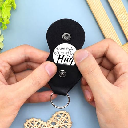 Xiahuyu Pocket Hug Token Pocket Hug Coin Holder Keychain Double Sided Coin Sympathy Memorial Gifts for Loss of Loved One Remembrance Bereavement Condolence Gift for Women Men with Leather Keychain