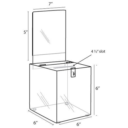 Clear-Ad - Acrylic Donation, Ballot, Raffle or Suggestion Box with Lock and Removable Sign Holder - Plastic Comment or Compaint Container - Plexiglass Multipurpose Box with Slot - Black (6x6) - size: 6 x 6 Black