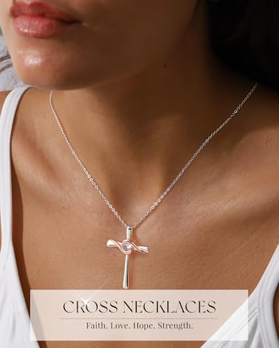 ACECHA Silver Cross Necklace for Women, Cubic Zirconia Pendant - color: CZ Cross 02