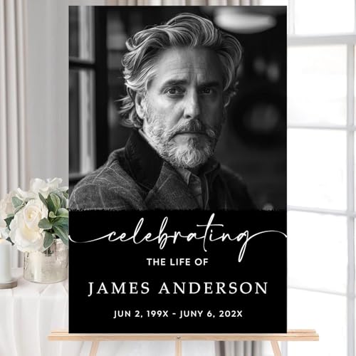 Custom Celebration of Life Welcome Sign with Photo for Memorial Funeral | Personalized Minimalist In Loving Memory yard sign. Weather-resistant corrugated plastic decor. Add custom photo, name, dates - color: Sign1