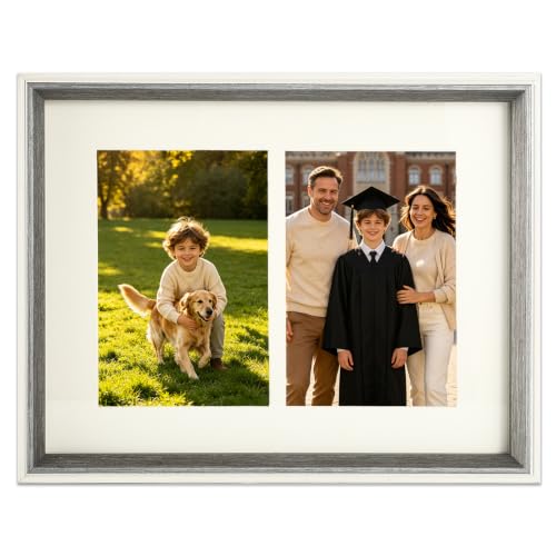 8x10 College Double Photo Frame with Tempered Glass, PS10-GYD6 - color: Grey, size: 8X10 inch