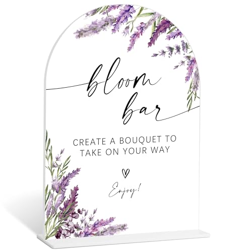 Bloom Bar Sign, Lavender Floral Style Acrylic Table Signs and Base for Wedding Reception and Bridal Shower Decor, Bloom Bar Supplies, Engagement Party Decor, Party Supplies and Decorations-16 - color: Bloom Bar Sign-16