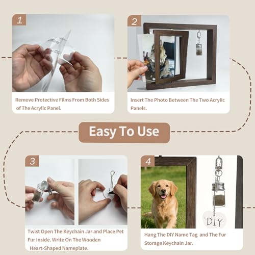 Dog Memorial Gifts for Loss of Dog, Pet Rotating Photo Frame | Wooden Frame for 4x6" Photo Double Sided, with Fur Jar, Pet Paw Print Kit , Keepsake Sympathy Gift for Dog or Cat