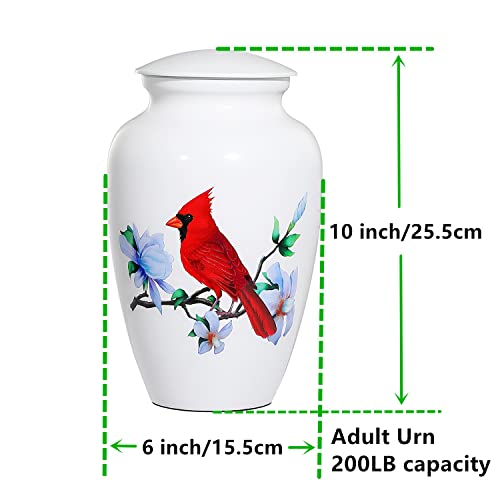 Cremation Urns for Human Ashes Adult Female and Male, Large Cardinal Urn | White Metal Memorials Urn, Clean Interior, Secure Screw Lid, Engravable Funeral Urns, 220Lbs Capacity, with Velvet Bag - size: 1 Adult Urn (200 lbs capacity)