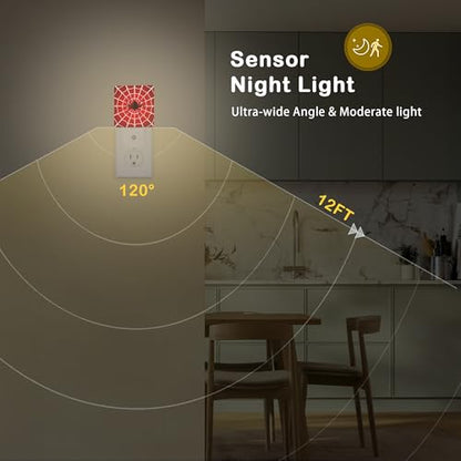 Red Spider Web Night Light with Dusk to Dawn Light Sensors, Plug-in Wall Led Night Lights, Energy Efficient Lamp for Bedroom/Bathroom/Kitchen/Hallway/Stairs - color: Red Spider Web