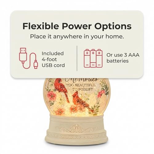 The Bridge Collection - "Memories LED Glitter Lantern with Cardinals and Floral Design - Rememberance Home Accent Light - Bereavement Gift for Lost Loved One